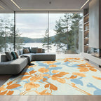 Orange Blue Floral Vines Background Rug