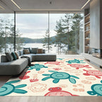Coral Teal Turtle Shell Seashell Composition Rug
