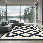 Navy Cream Diamond Lattice Border Rug