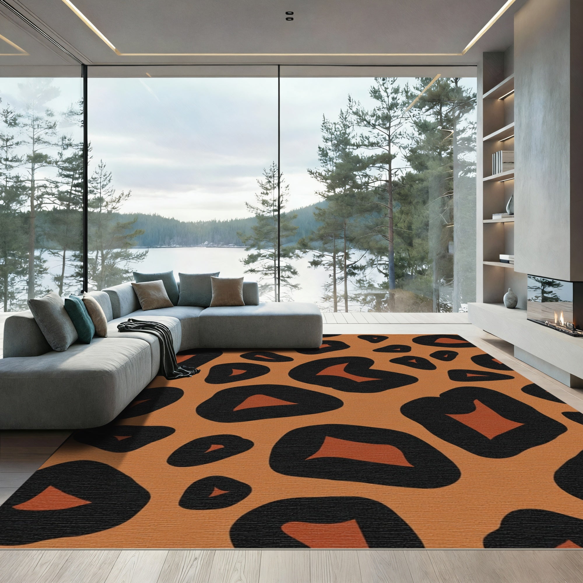 Bold Orange Black Leopard Spots Rug