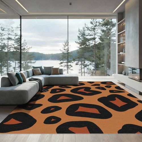Bold Orange Black Leopard Spots Rug
