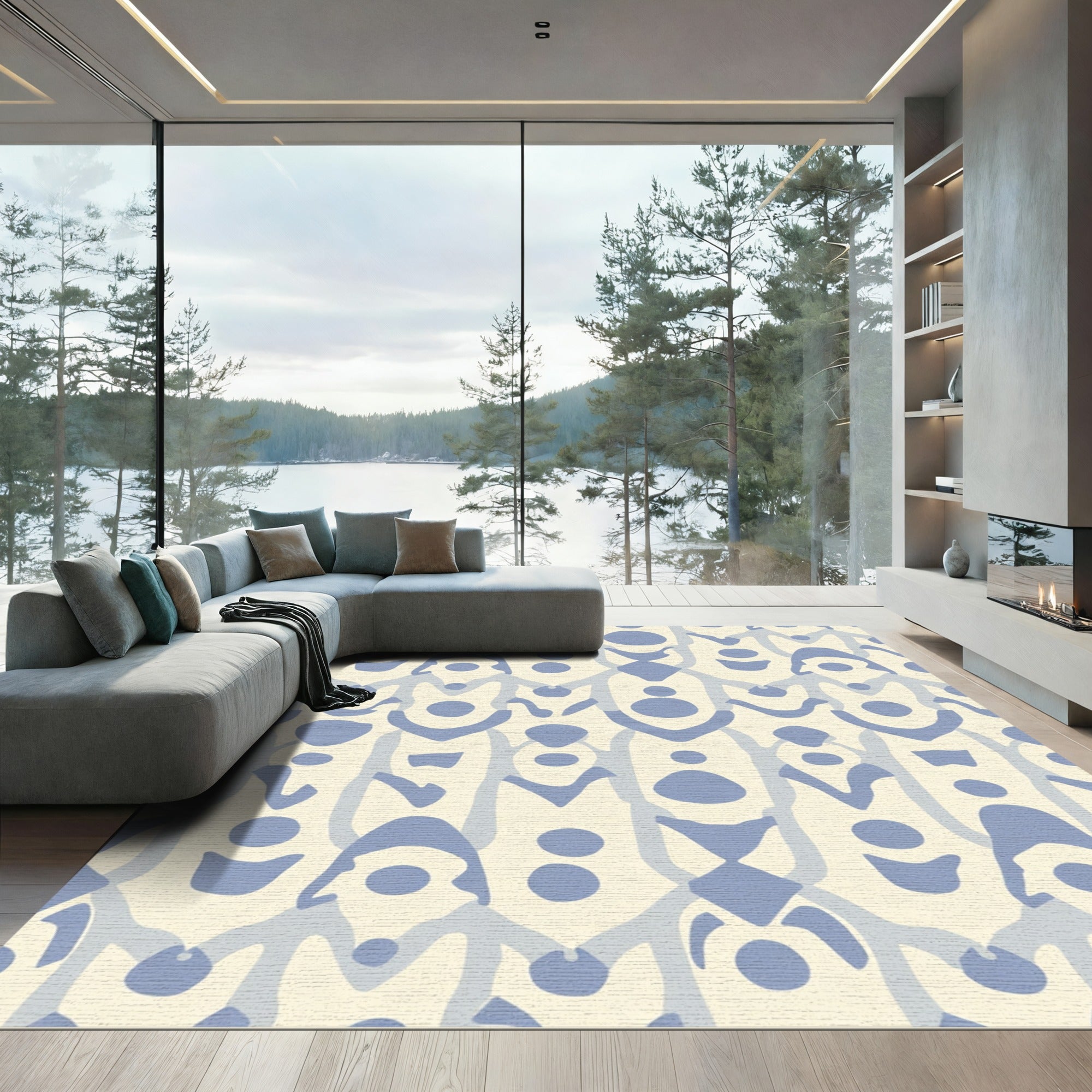 Pale Blue Organic Vertical Stripe Rug