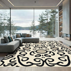 Cream Black Curled Abstract Figures Rug