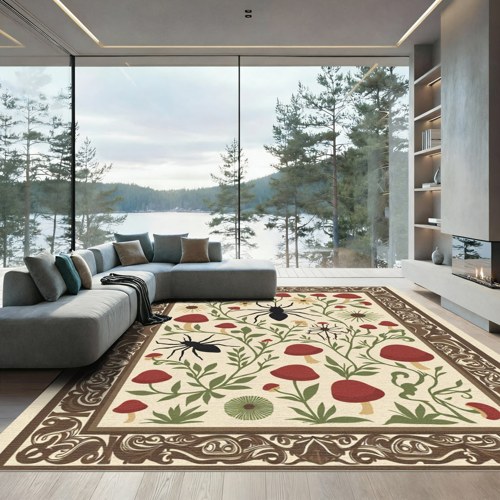 Forest Dweller Spider Mushroom Floral Rug