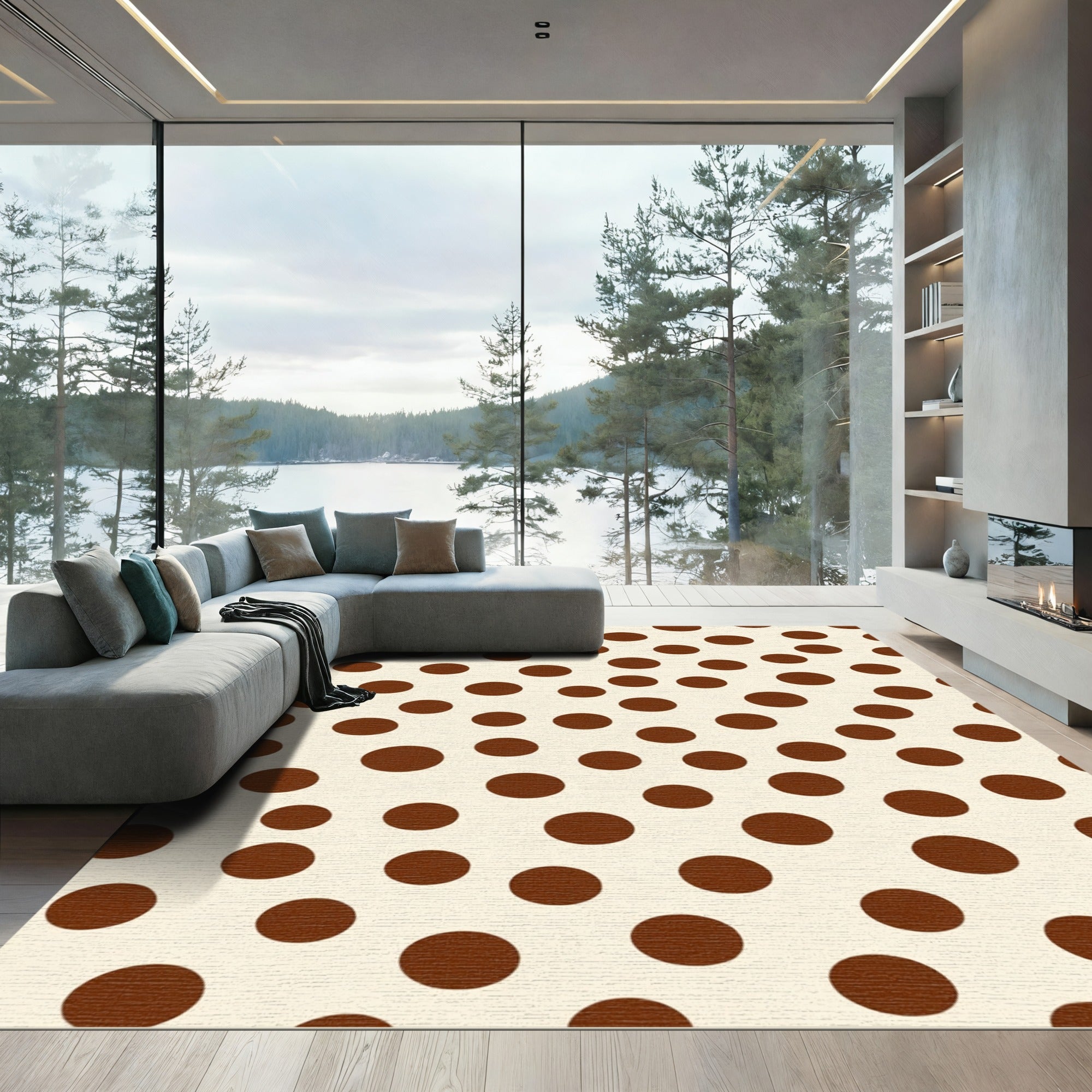 Creamy Brown Polka Dot Scatter Rug