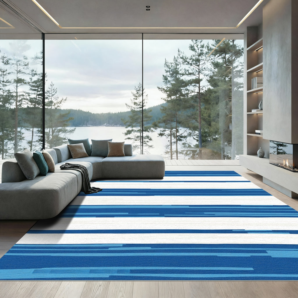 Coastal Blue And White Striped Rug