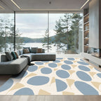 Blue Tan Abstract Organic Shapes Rug