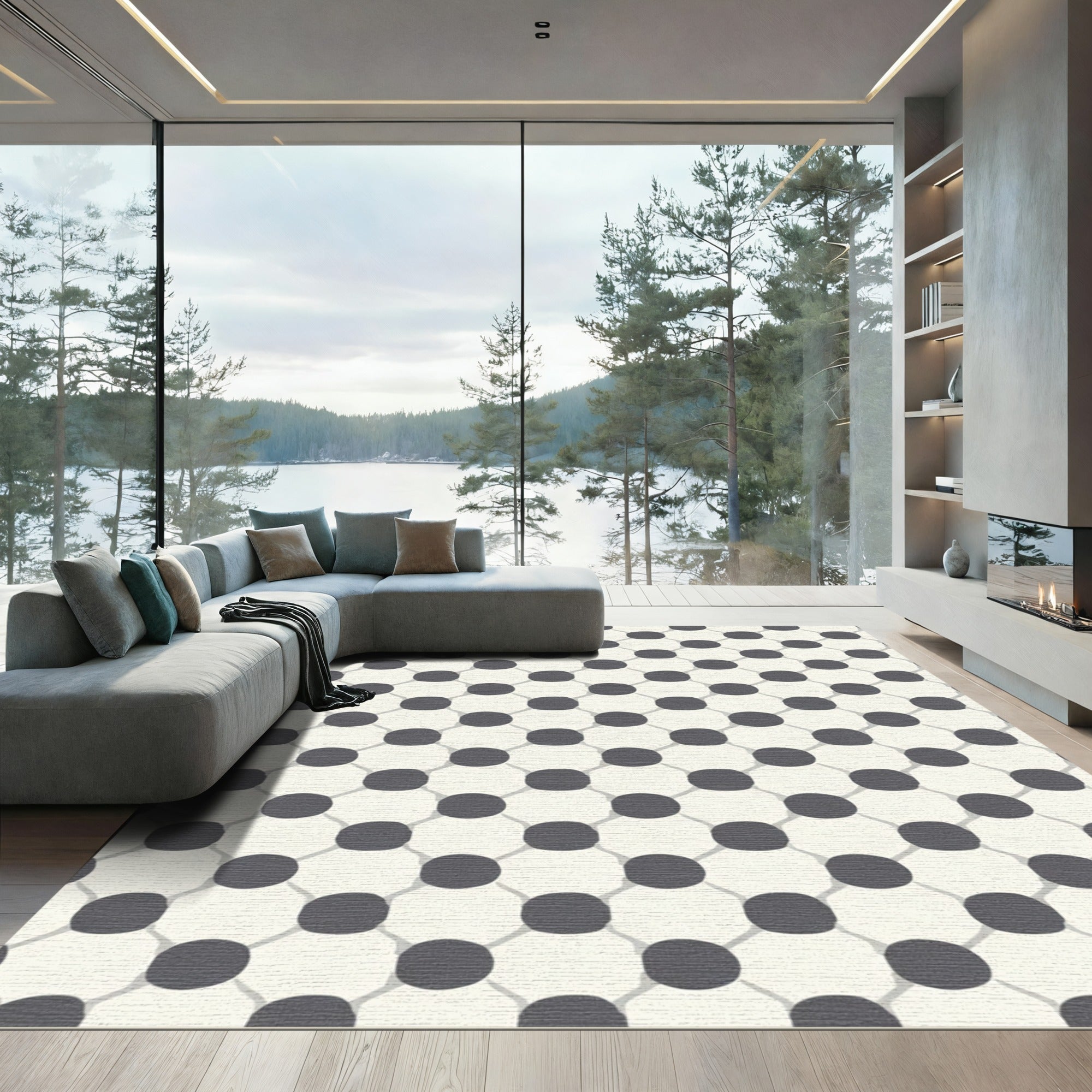 Gray White Polka Dot Grid Rug