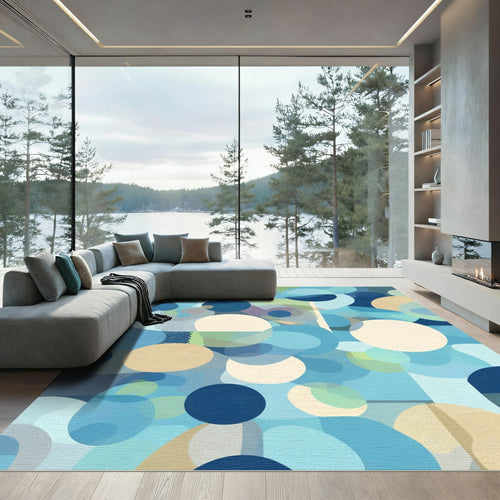 Abstract Circles Blue Ochre Blend Rug