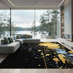 Gold Blue Splatter Abstract Splash Rug