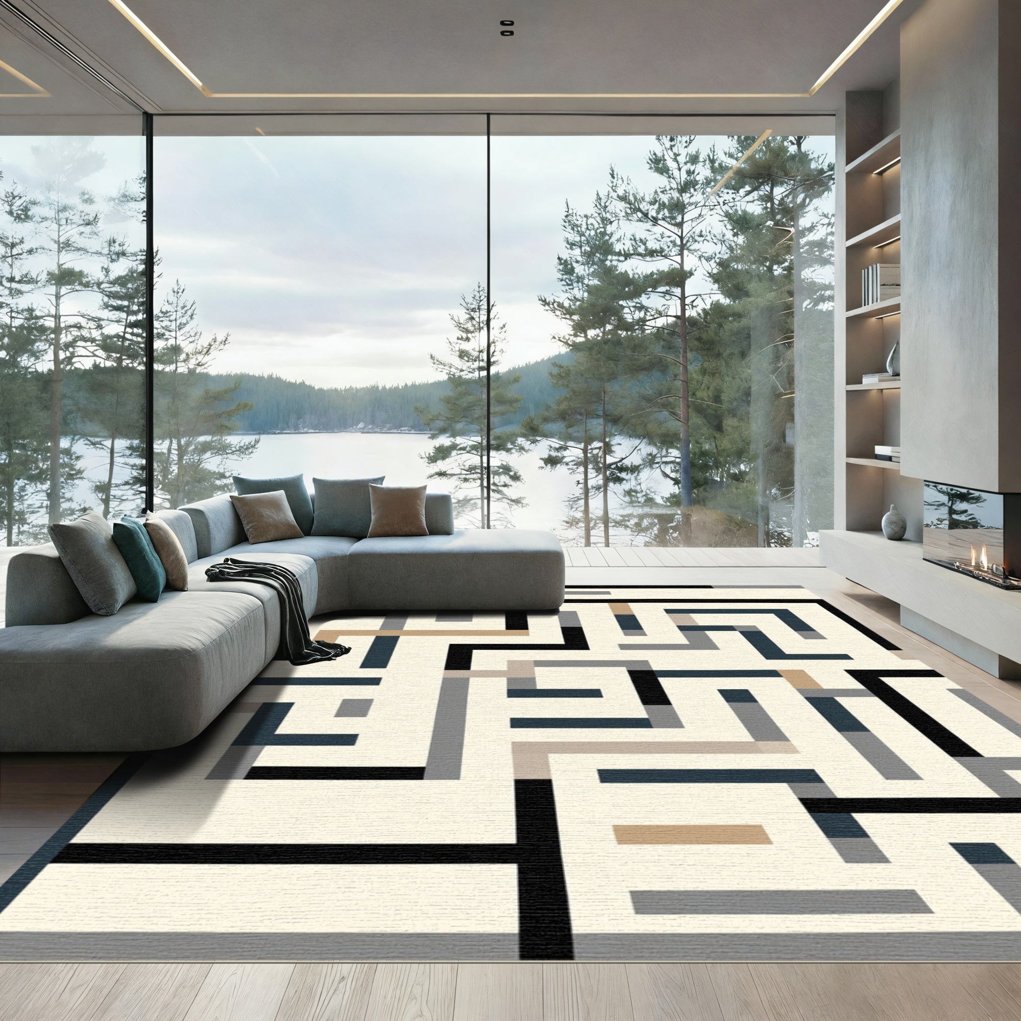Abstract Maze Geometric Stripes Rug
