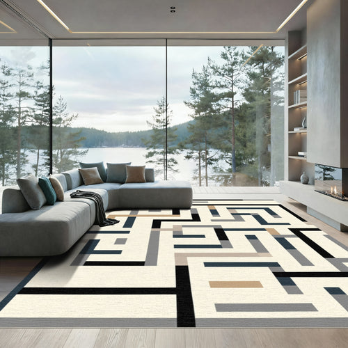 Abstract Maze Geometric Stripes Rug