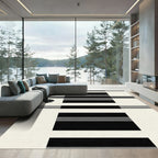 Black White Bold Stripe Rectangles Rug