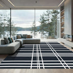 Deep Navy White Plaid Lines Rug