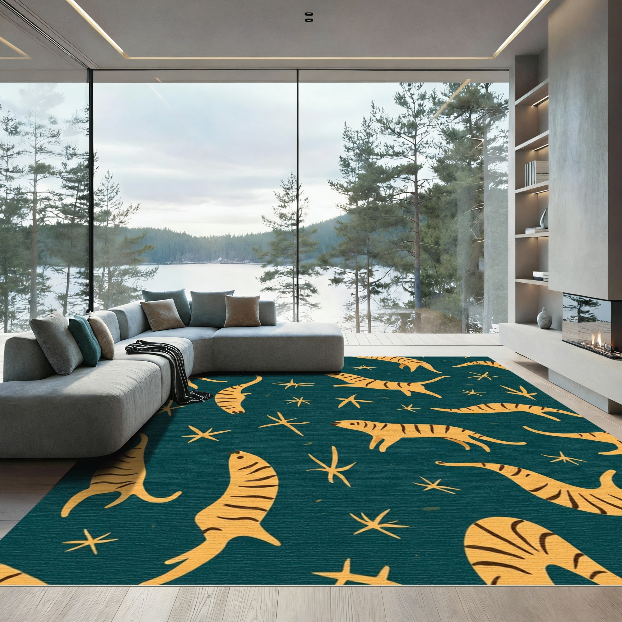 Amber Tigers Amidst Starbursts Rug