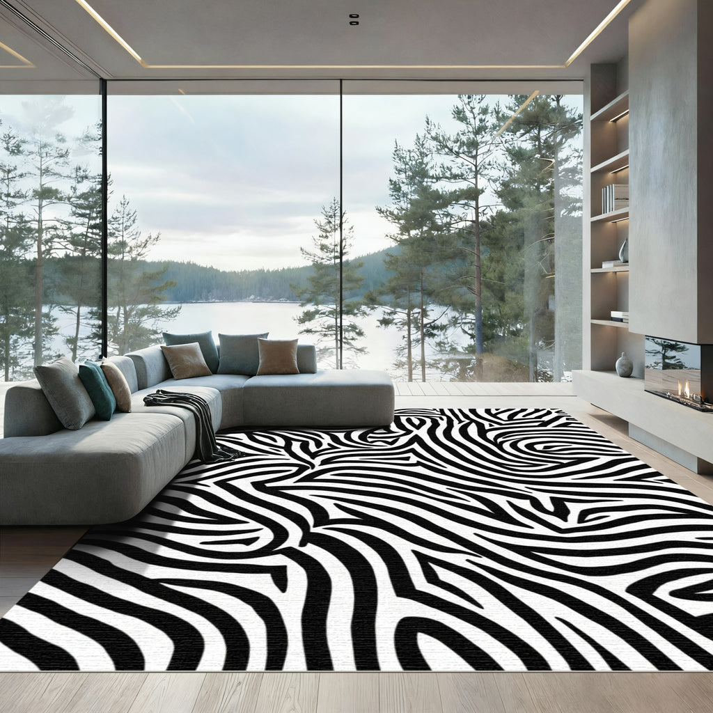 Wild Black White Zebra Lines Rug
