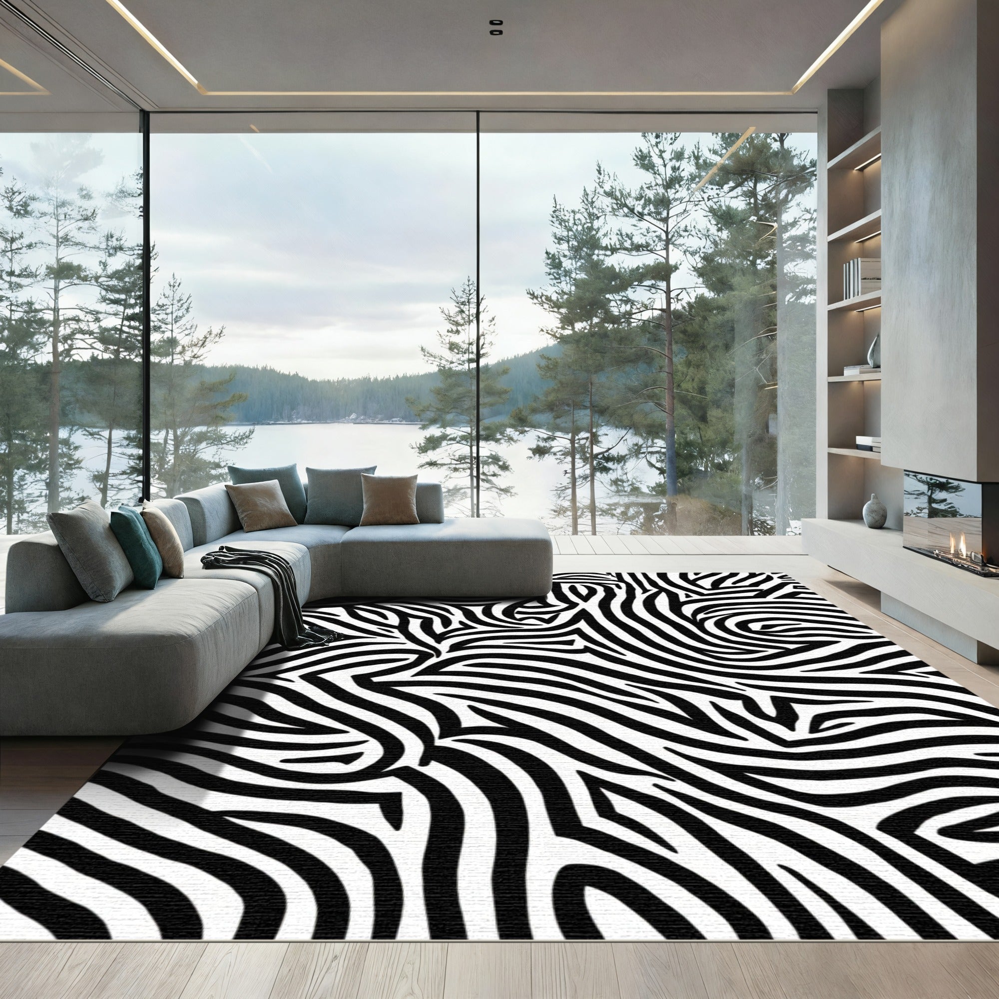 Wild Black White Zebra Lines Rug