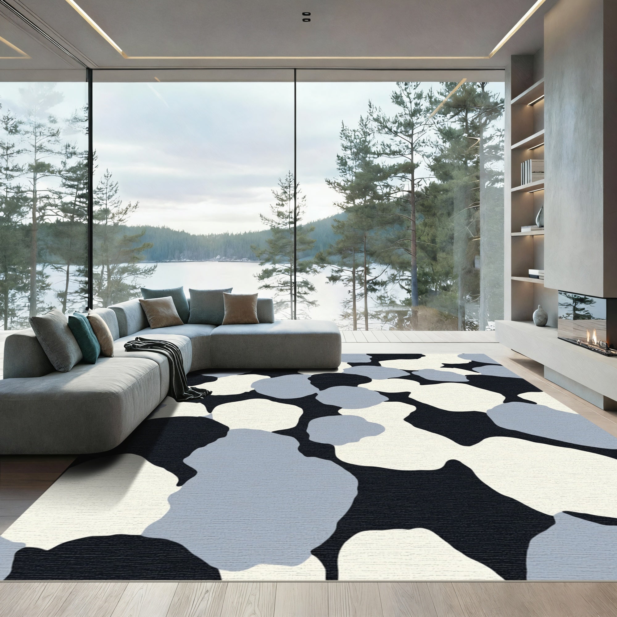 Abstract Ochre Pebble Composition Rug