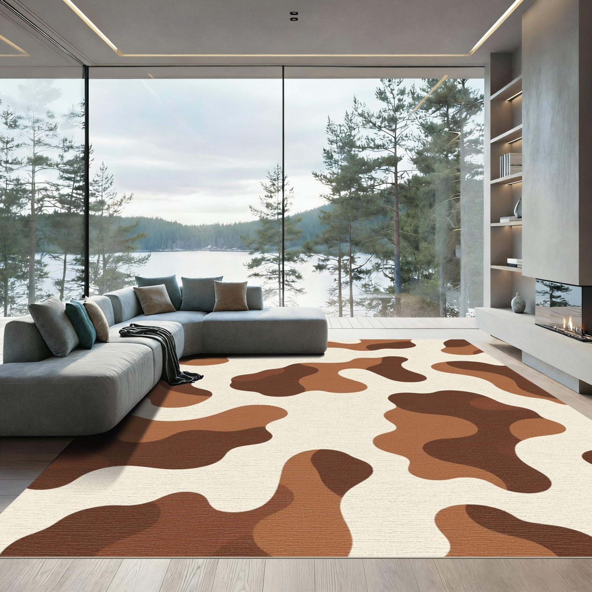 Brown Cream Abstract Splatter Rug