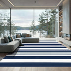 Deep Blue White Parallel Lines Rug