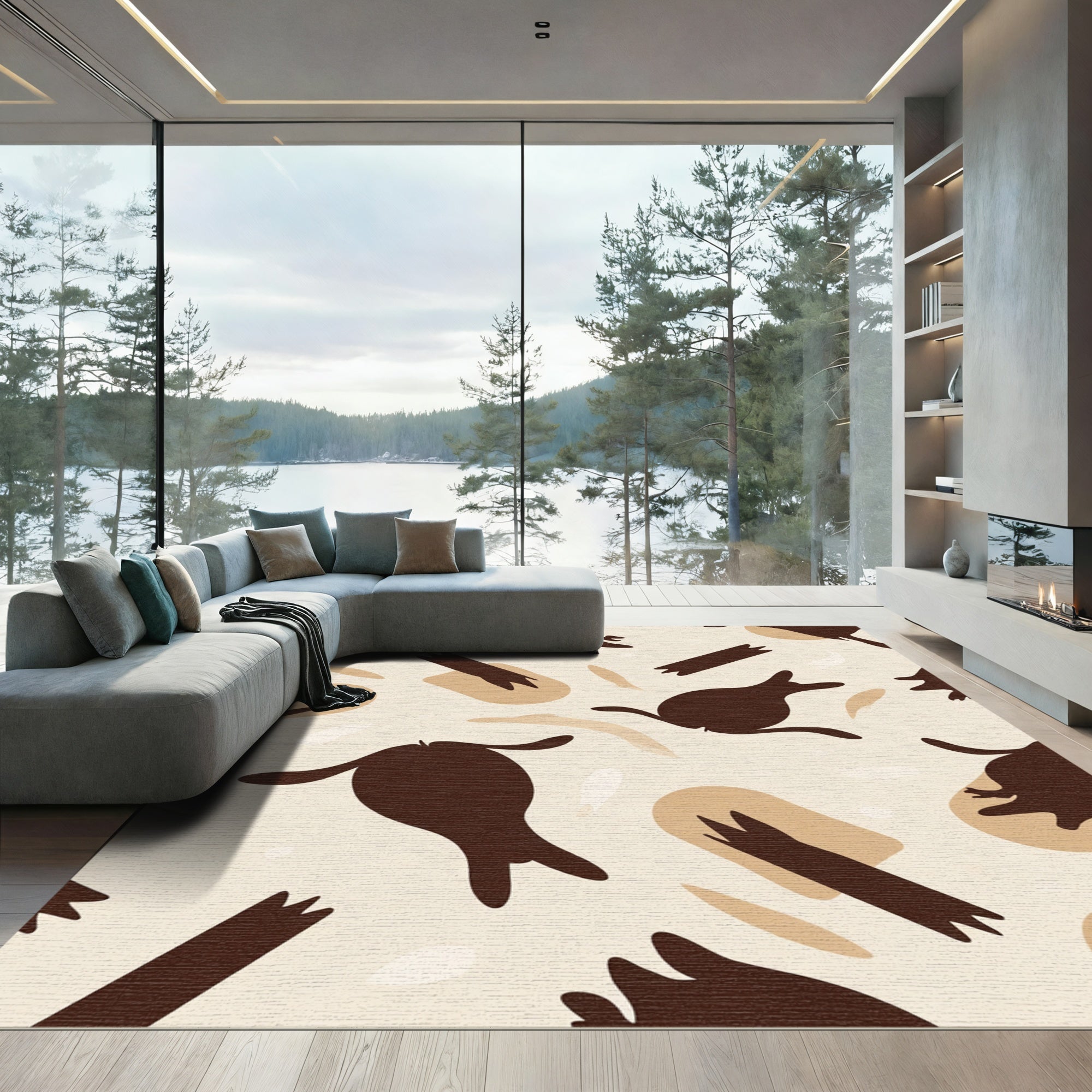 Dark Brown Jumping Forms Geometric Shapes Rug