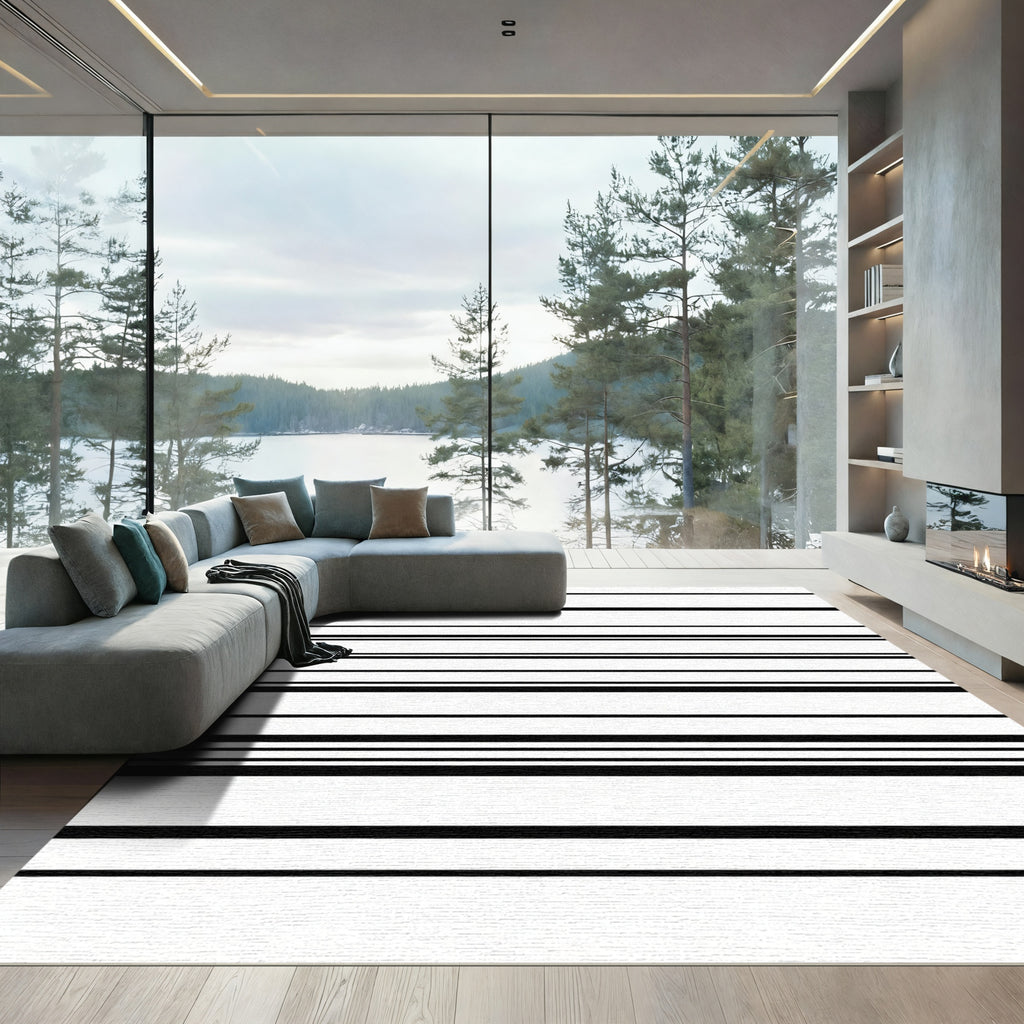 Modern Black White Striped Harmony Rug