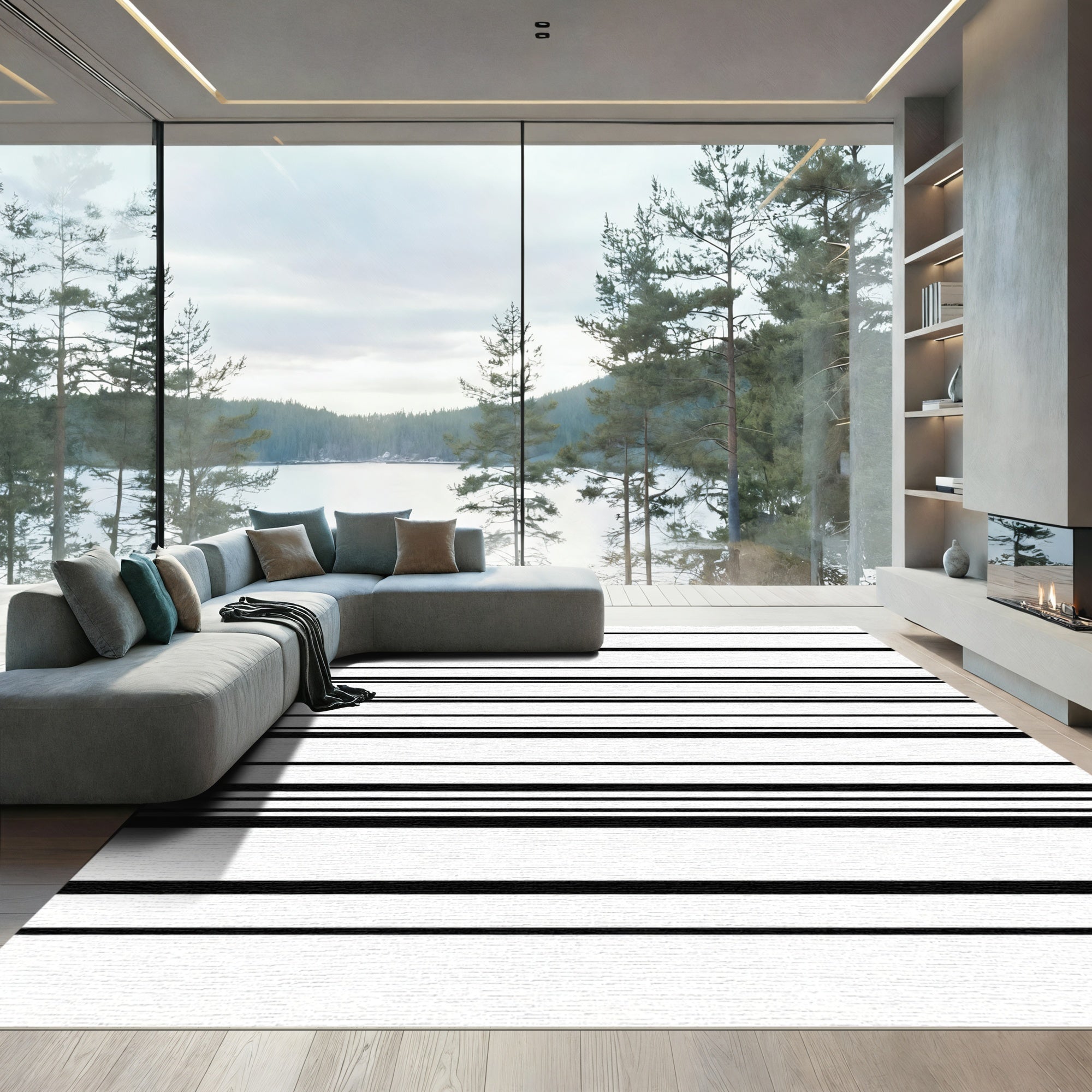 Modern Black White Striped Harmony Rug