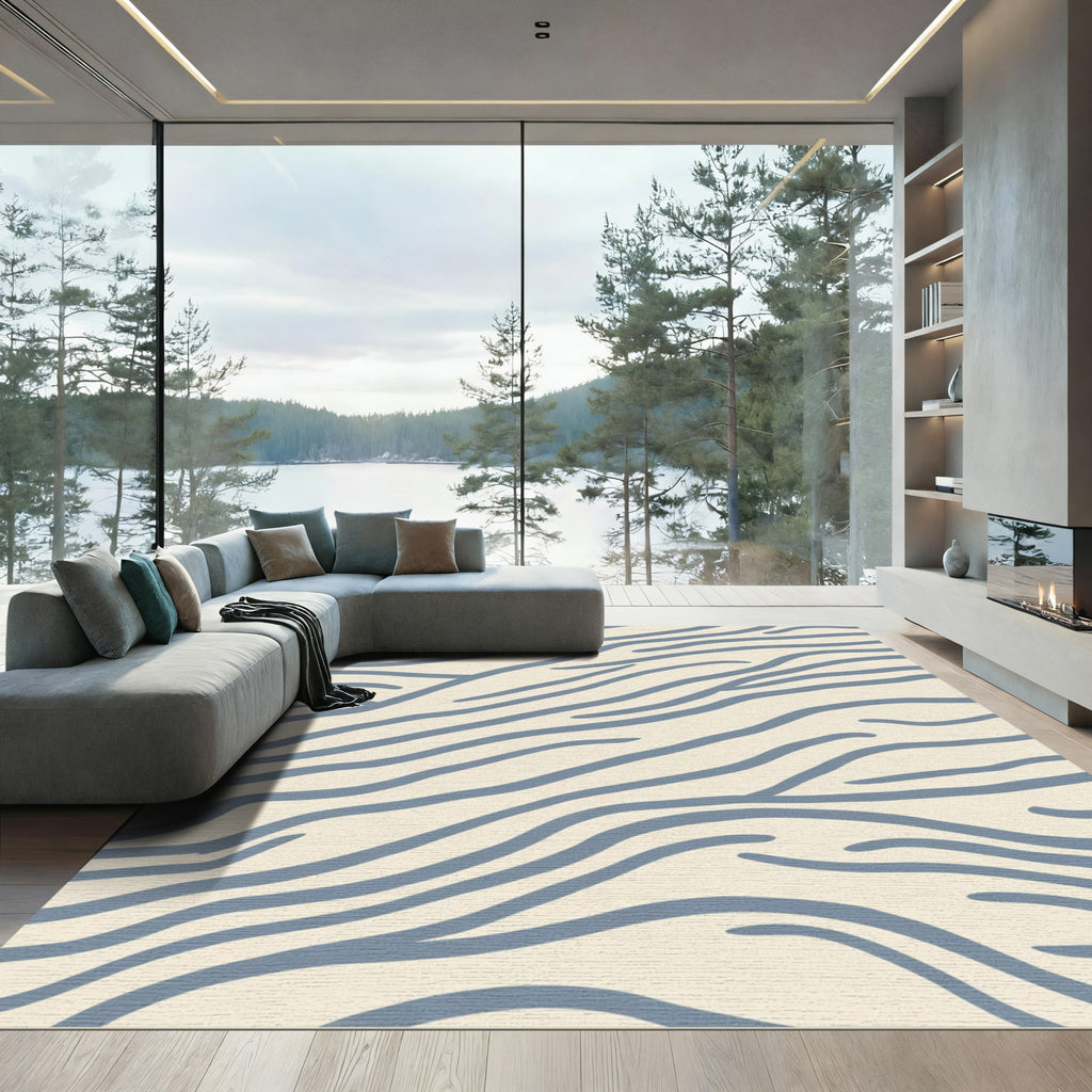 Blue Contemporary Flowing Lines Rug
