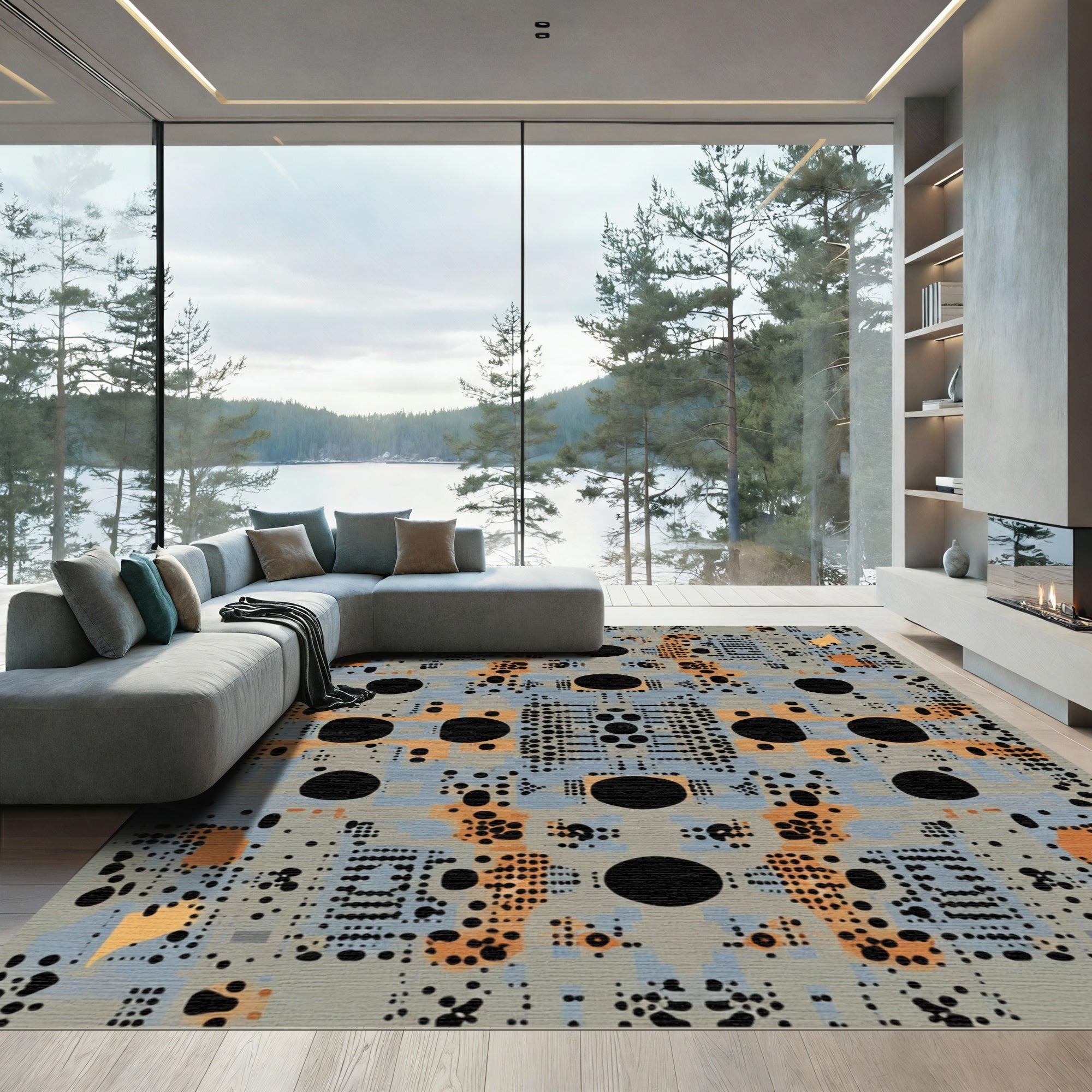 Geometric Circuit Board Inspired Rug