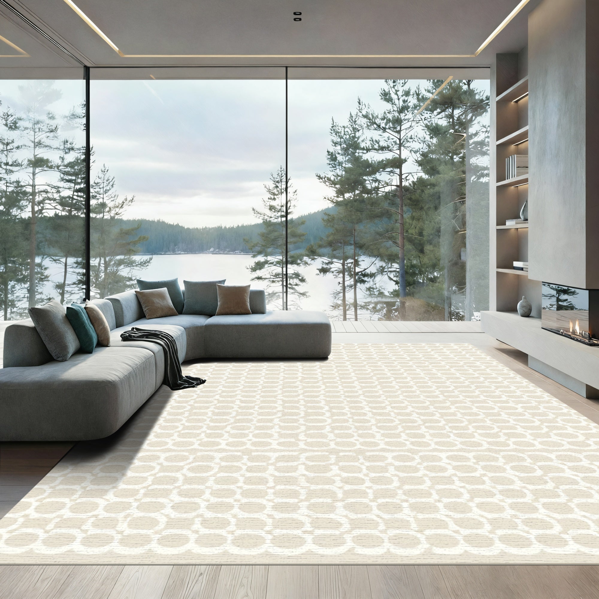 Neutral Textured Segmented Circles Rug