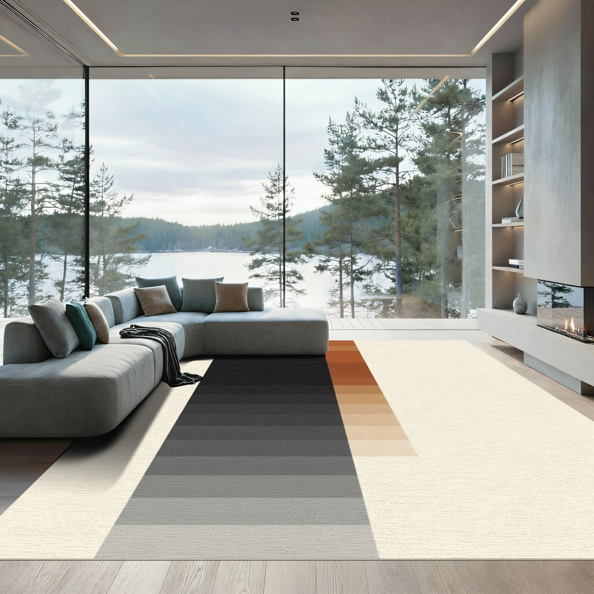 Modern Gradient Black Ochre Blocks Rug