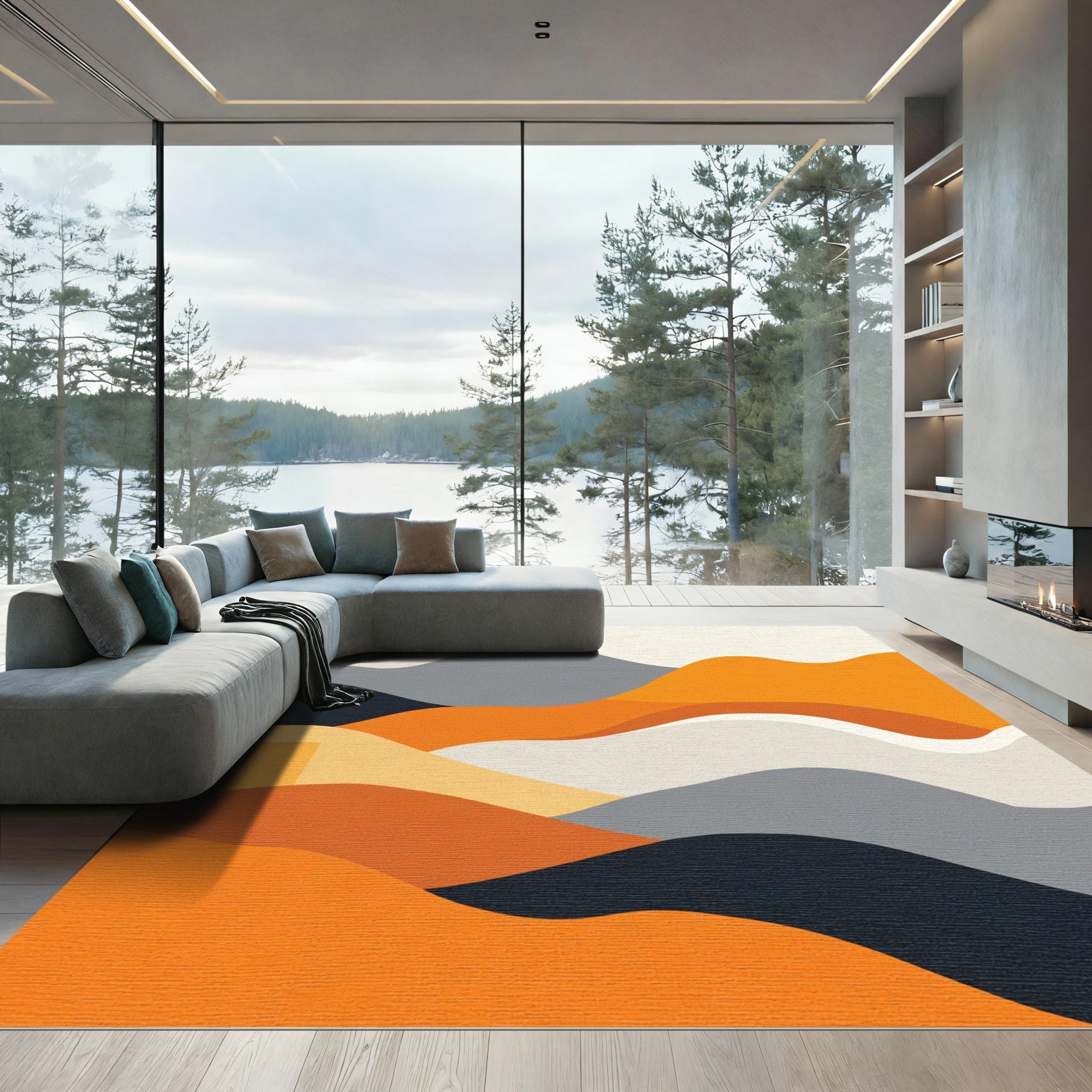 Abstract Terracotta Mountain Landscape Rug