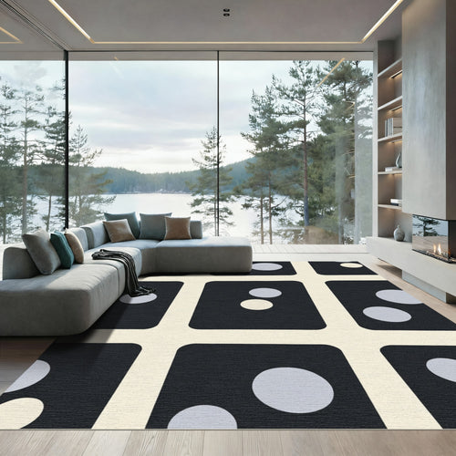 Black Cream Polka Dot Grid Rug