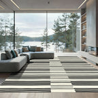 Modern Black Cream Linear Stripe Rug