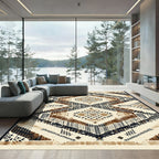 Earthy Beige Geometric Diamond Cluster Rug