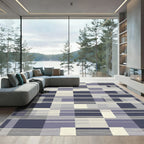 Midnight Blue Geometric Abstract Stripes Rug
