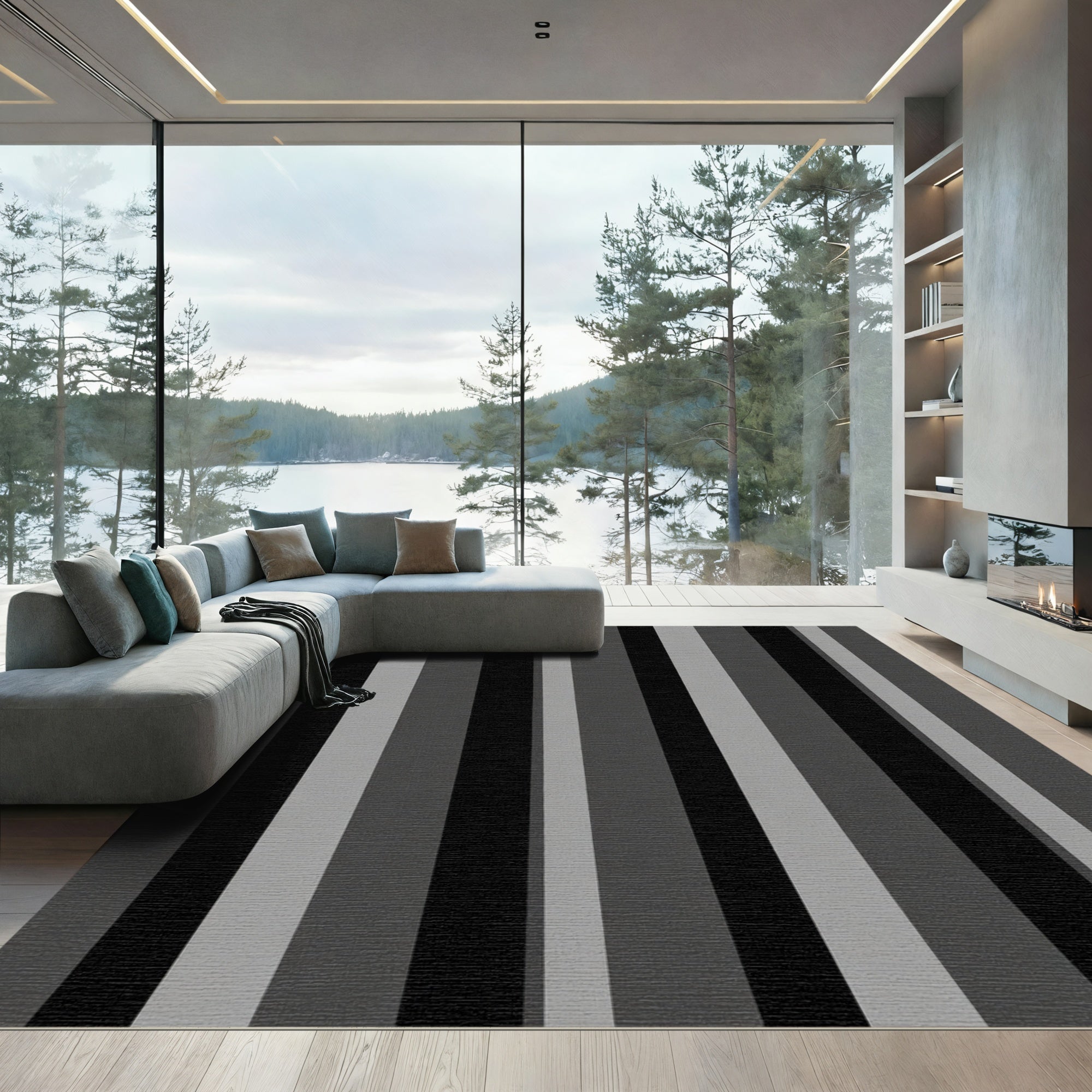 Monochrome Vertical Stripe Texture Rug