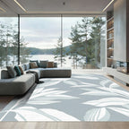 Soft Blue White Botanical Leaf Rug