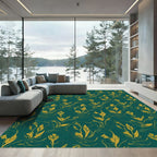 Golden Floral Swirl Emerald Rug
