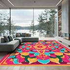 Fuchsia Gold Teal Floral Medallion Rug