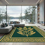 Emerald Golden Leaf Botanical Frame Rug