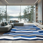 Blue Gray White Chevron Stripe Rug