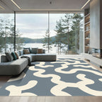 Modern Cream Abstract Swirl Blue Rug