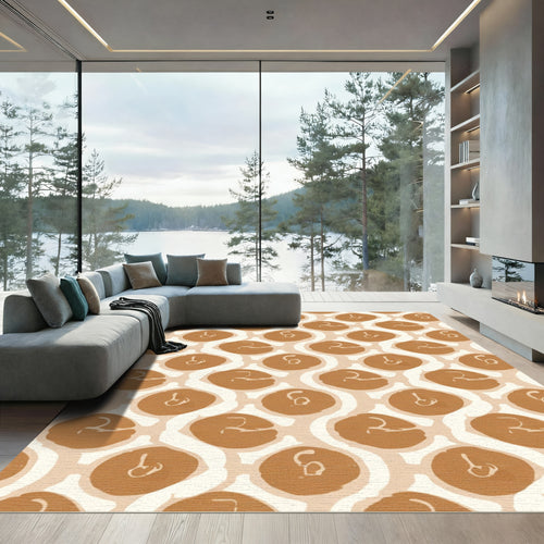 Amber White Abstract Organic Circles Rug