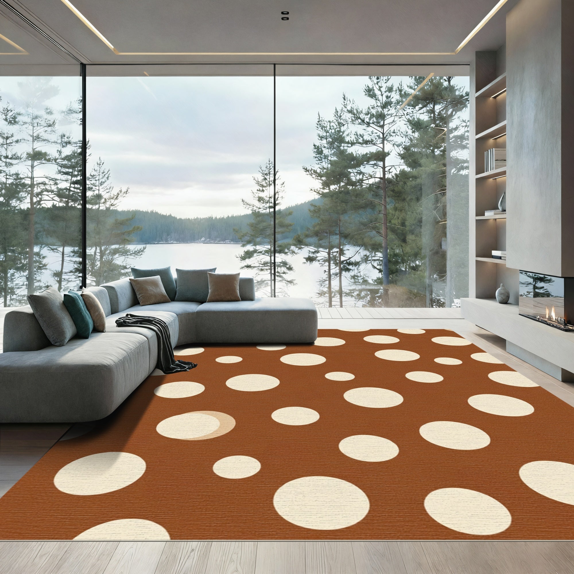 Brown and Cream Polka Dot Circles Rug