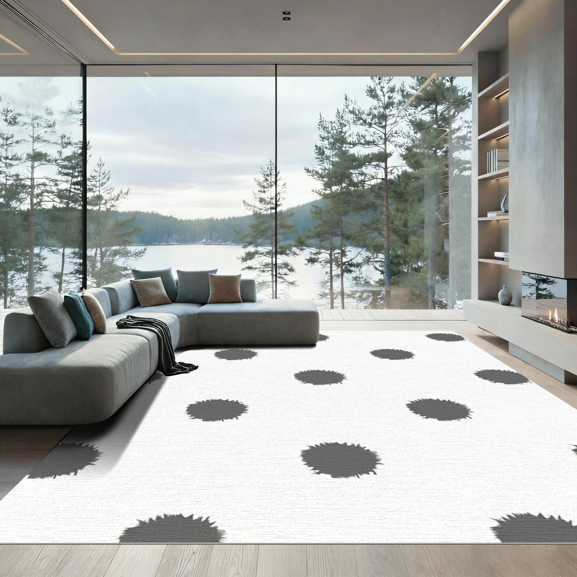 Gray Splattered Dot Scatter Rug