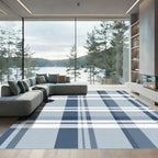 Classic Blue White Plaid Check Rug