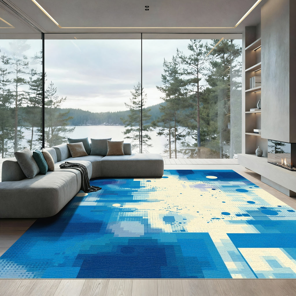 Abstract Blue Geometric Mosaic Rug