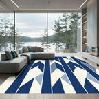 Deep Blue Geometric Interlocking Stripes Rug