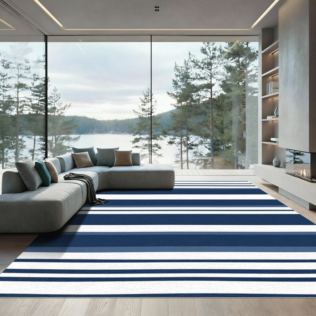 Classic Navy White Stripe Harmony Rug